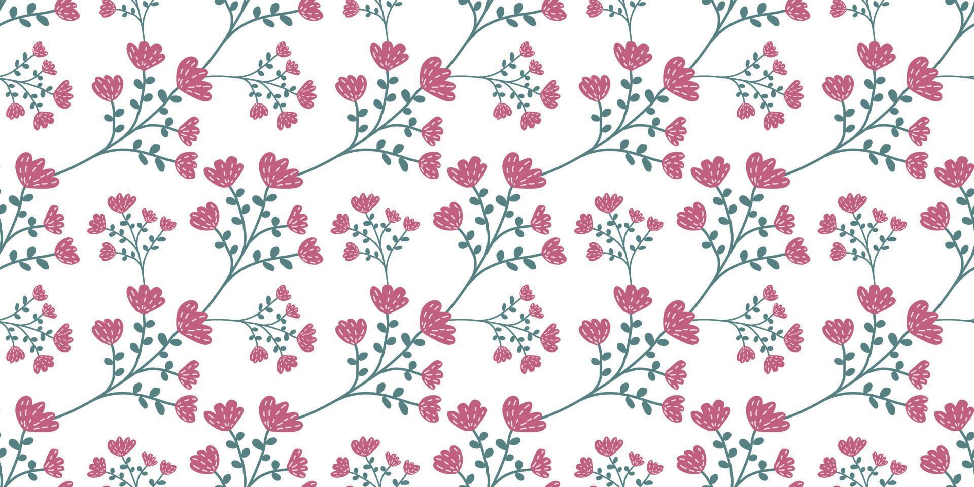 A collection of seamless floral patterns, white background doodle style vector