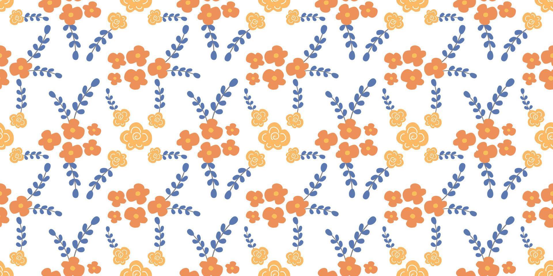 A collection of seamless floral patterns, white background doodle style vector
