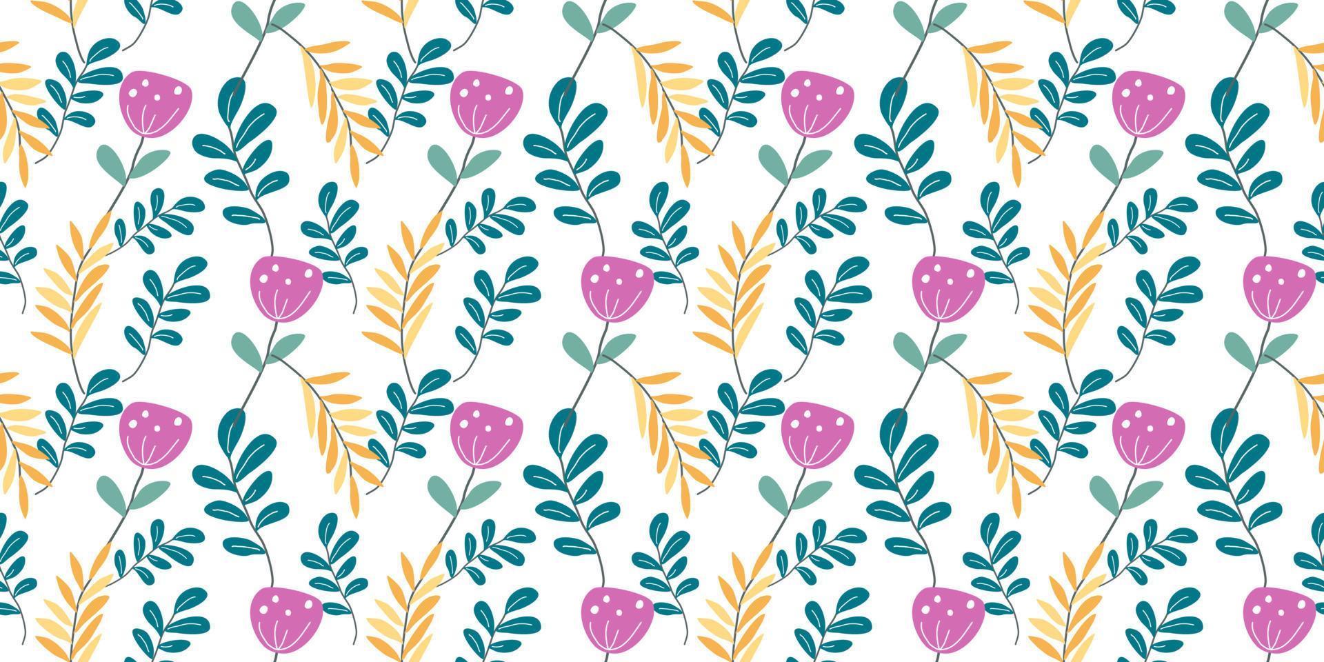 A collection of seamless floral patterns, white background doodle style vector