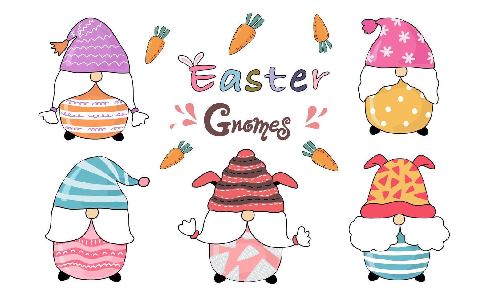 Cute easter gnomes Colorful doodle style for decorating Easter themes vector