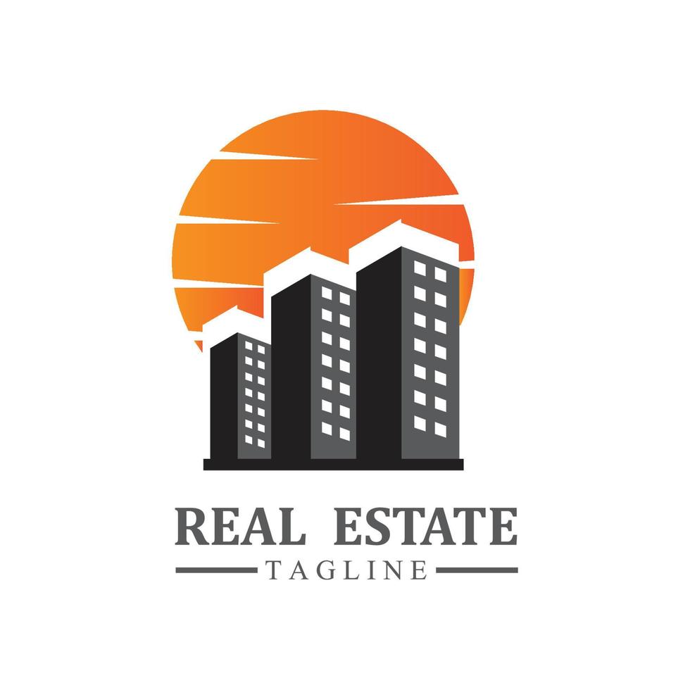 Real estate logo design icons with sun and birds free vector