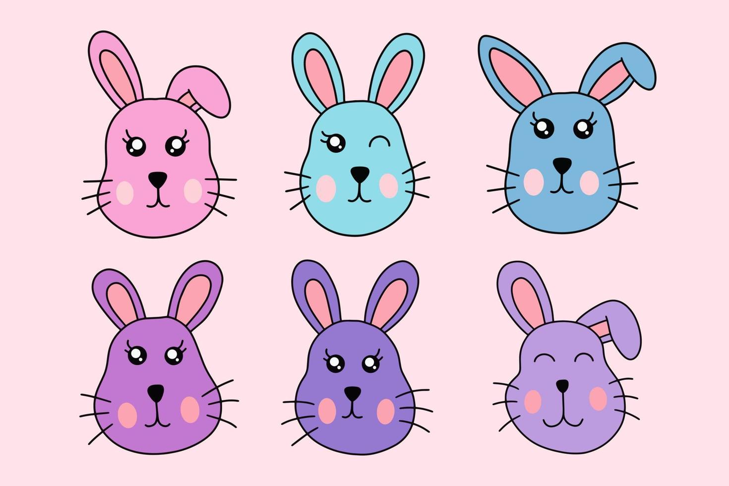 Collection Cute Rabbit Bunny little Kids Baby Animal Cartoon Clipart doodle vector