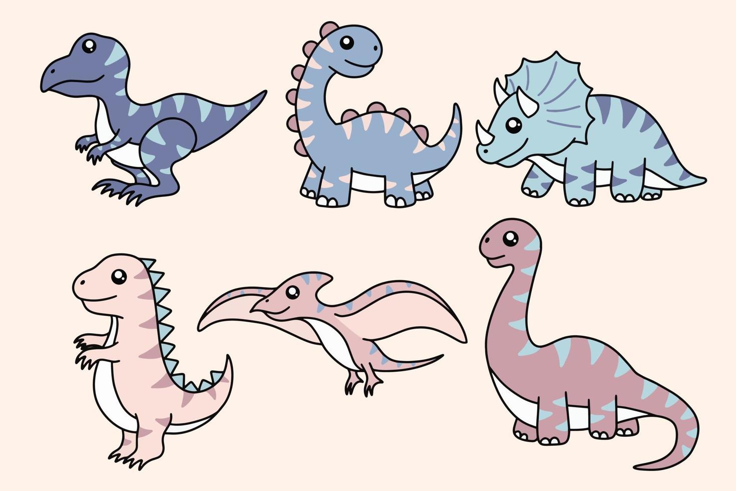 lindo colección dino fósil dinosaurios bebé niños animal dibujos animados garabato gracioso vector