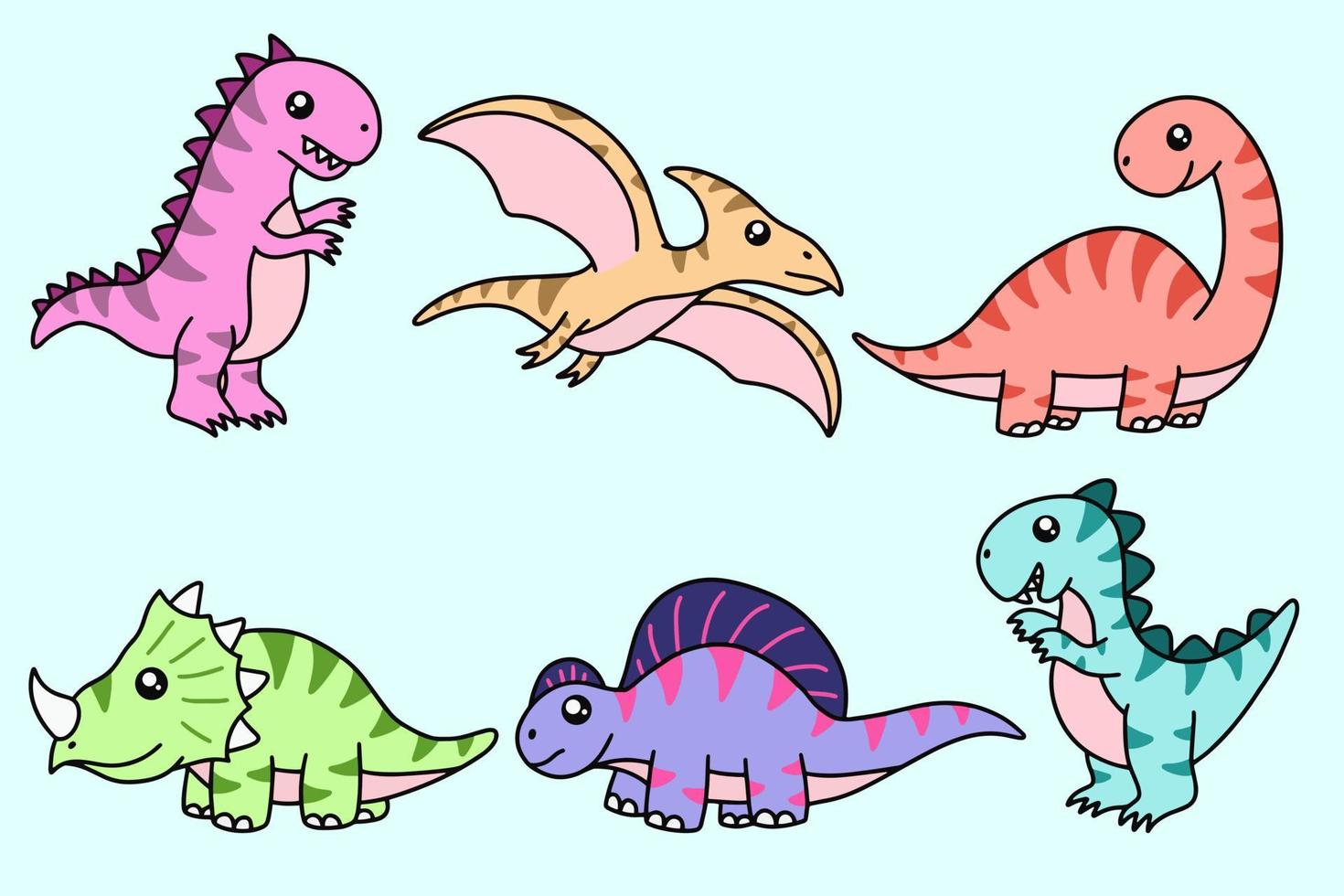 Cute Collection Dino Fossil Dinosaurs Baby kids Animal Cartoon Doodle Funny Clipart vector