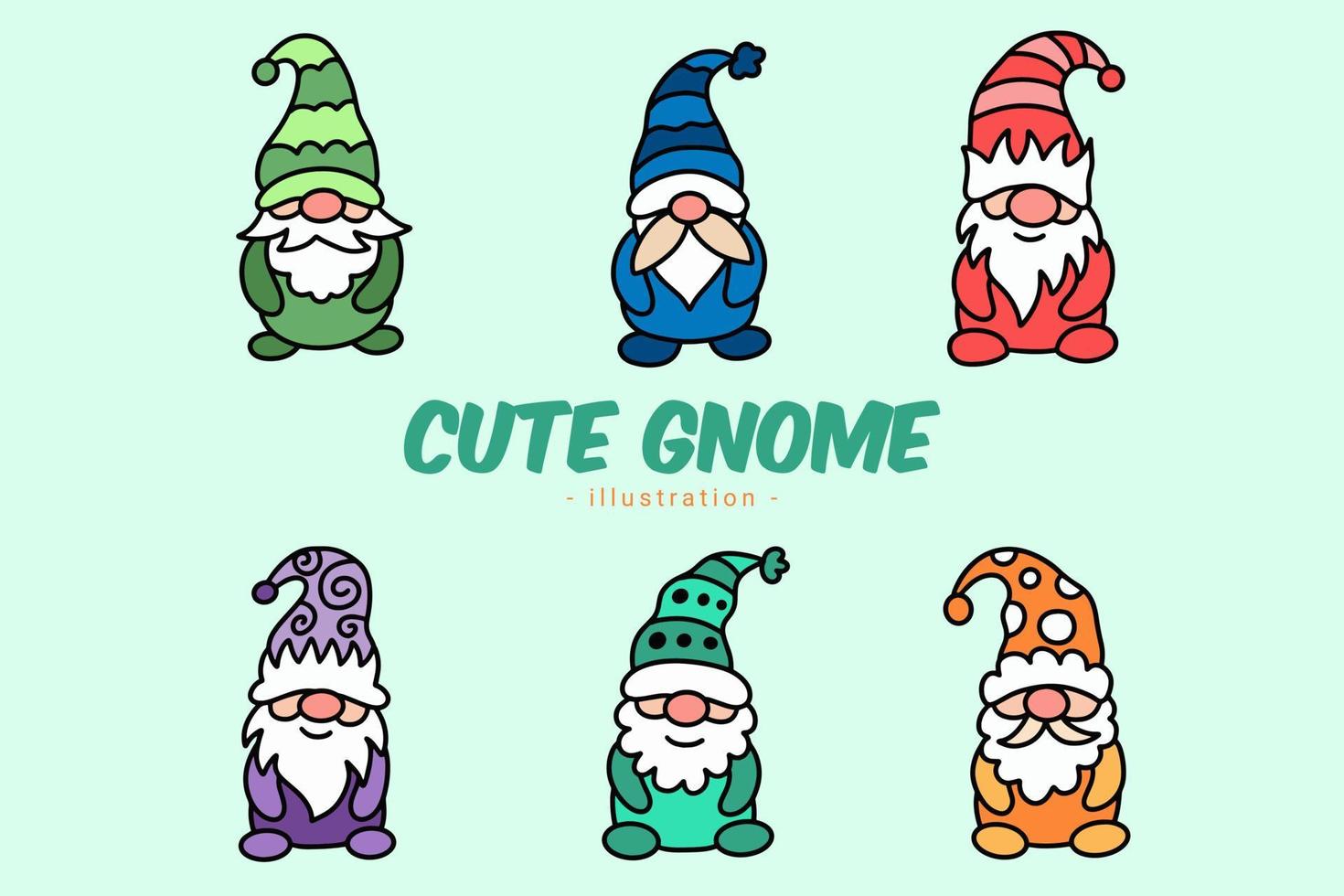 Set of Cute Gnome Elf Hand Draw Cartoon Doodle Clipart Collection vector