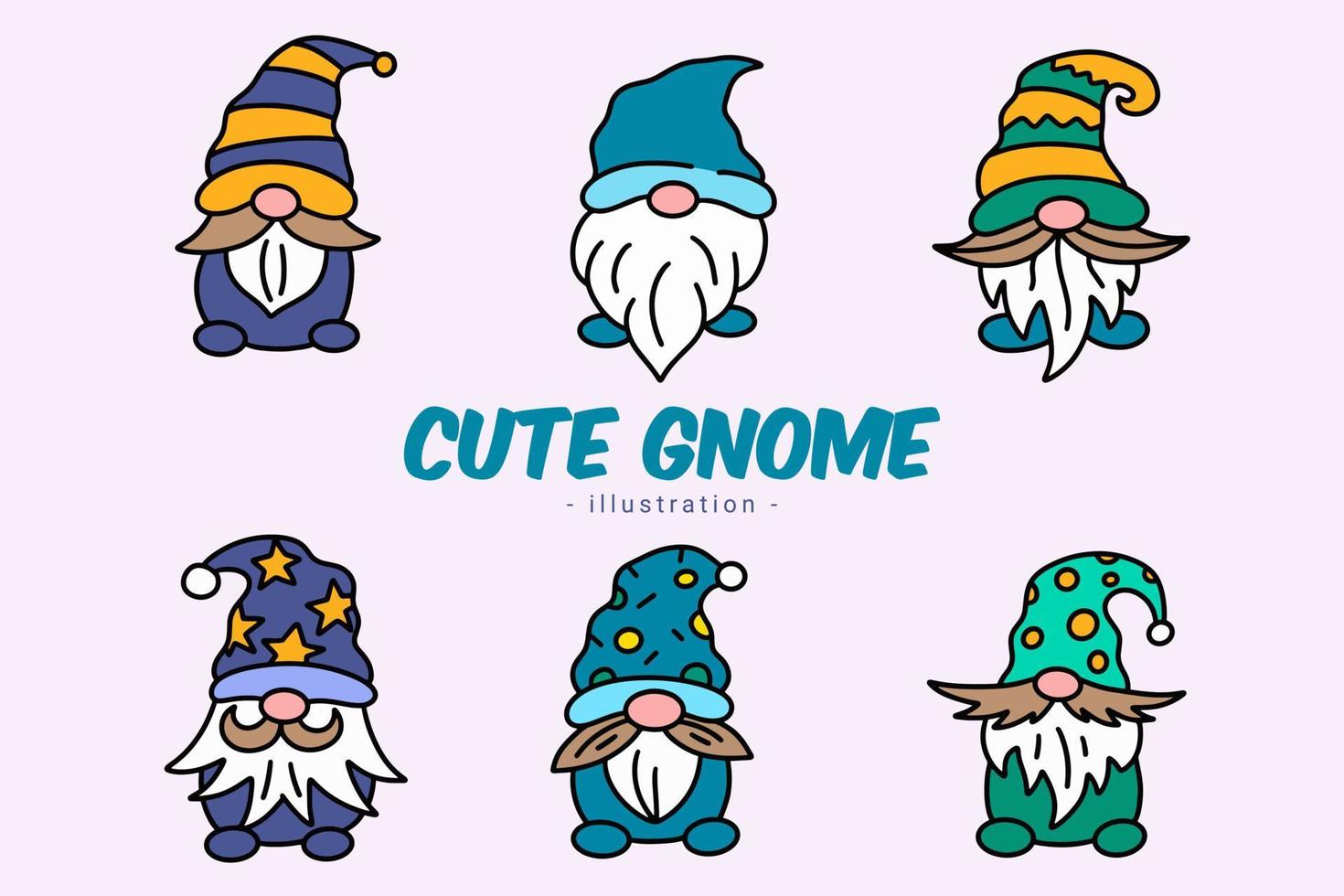 Set of Cute Gnome Elf Hand Draw Cartoon Doodle Clipart Collection ...