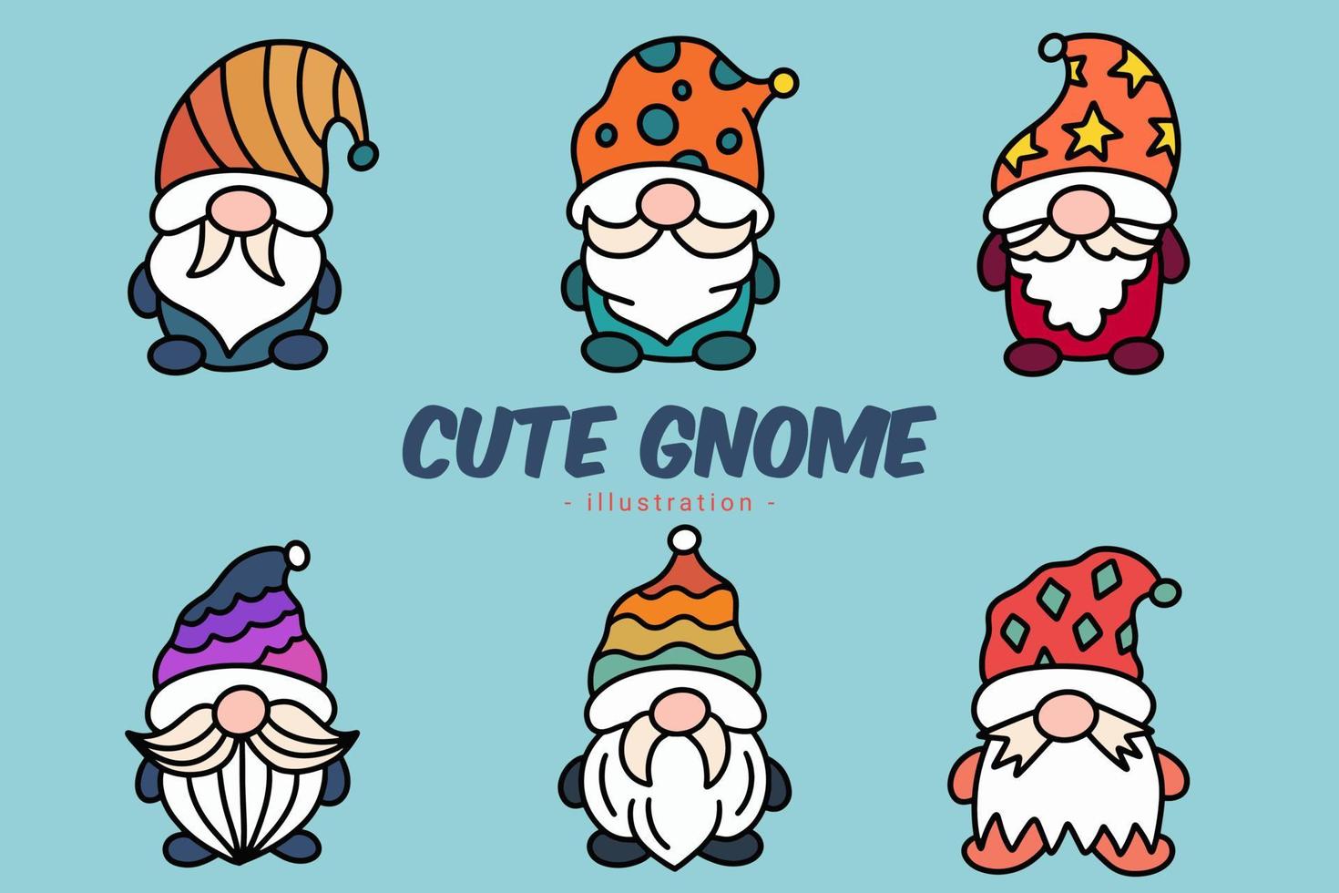 Set of Cute Gnome Elf Hand Draw Cartoon Doodle Clipart Collection vector