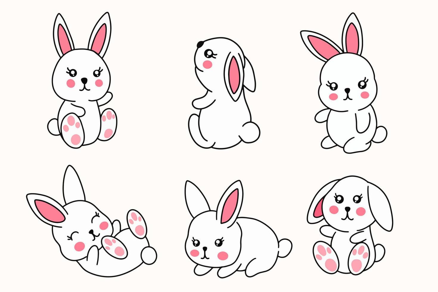 Collection Cute Rabbit Bunny little Kids Baby Animal Cartoon Clipart doodle vector