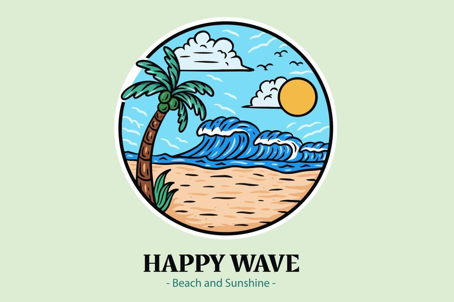 Summer Time Badges with Sunset and Wave Coconut Tree and Surf Beach paradise island heaven vector