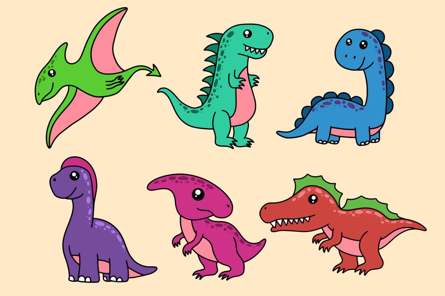 lindo colección dino fósil dinosaurios bebé niños animal dibujos animados garabato gracioso vector