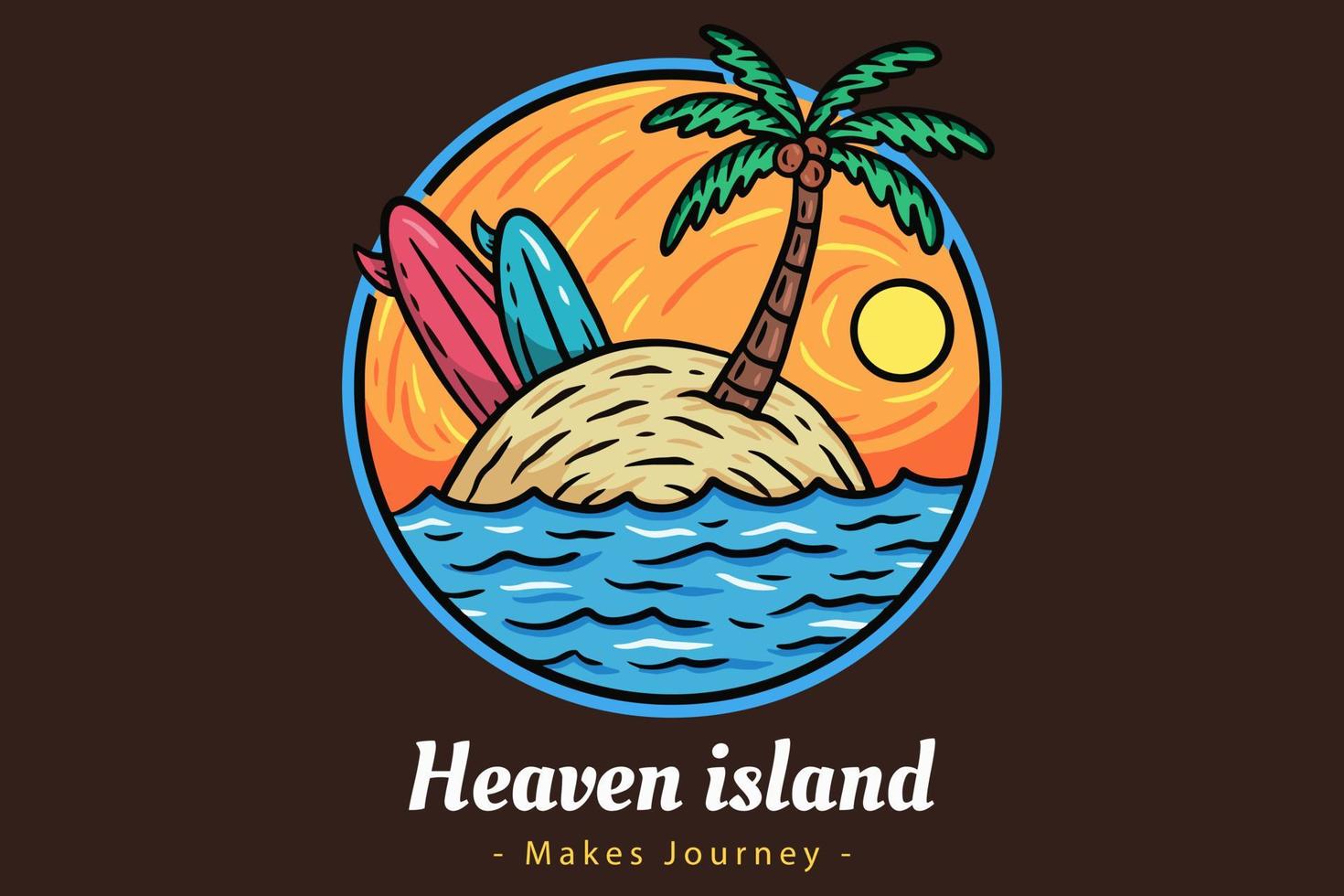 Summer Time Badges with Sunset and Wave Coconut Tree and Surf Beach paradise island heaven vector