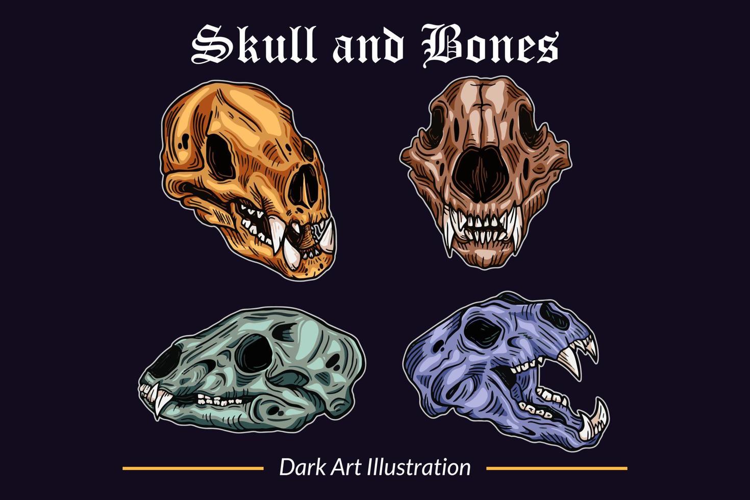 Set Dark Art Skull Head and Bones horror vintage Collection for tattoo and t-shirt hand drawn vector