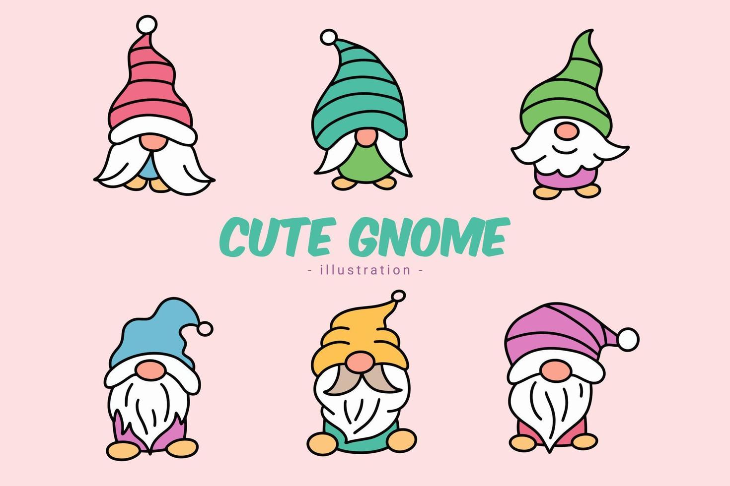 Set of Cute Gnome Elf Hand Draw Cartoon Doodle Clipart Collection 7036082  Vector Art at Vecteezy