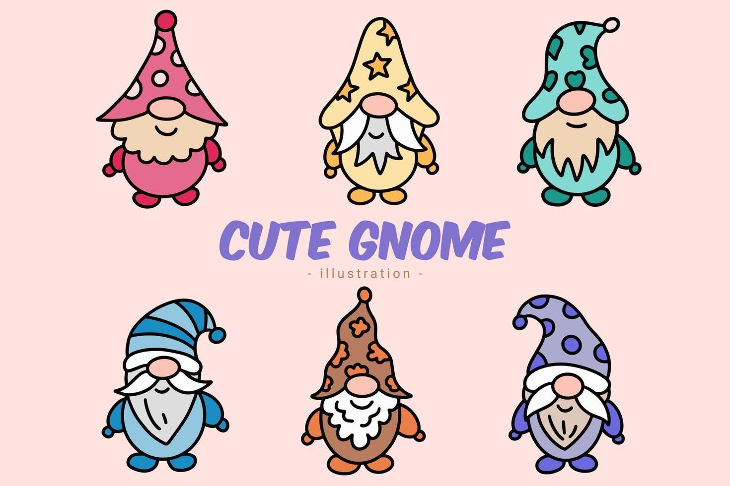 Set of Cute Gnome Elf Hand Draw Cartoon Doodle Clipart Collection vector