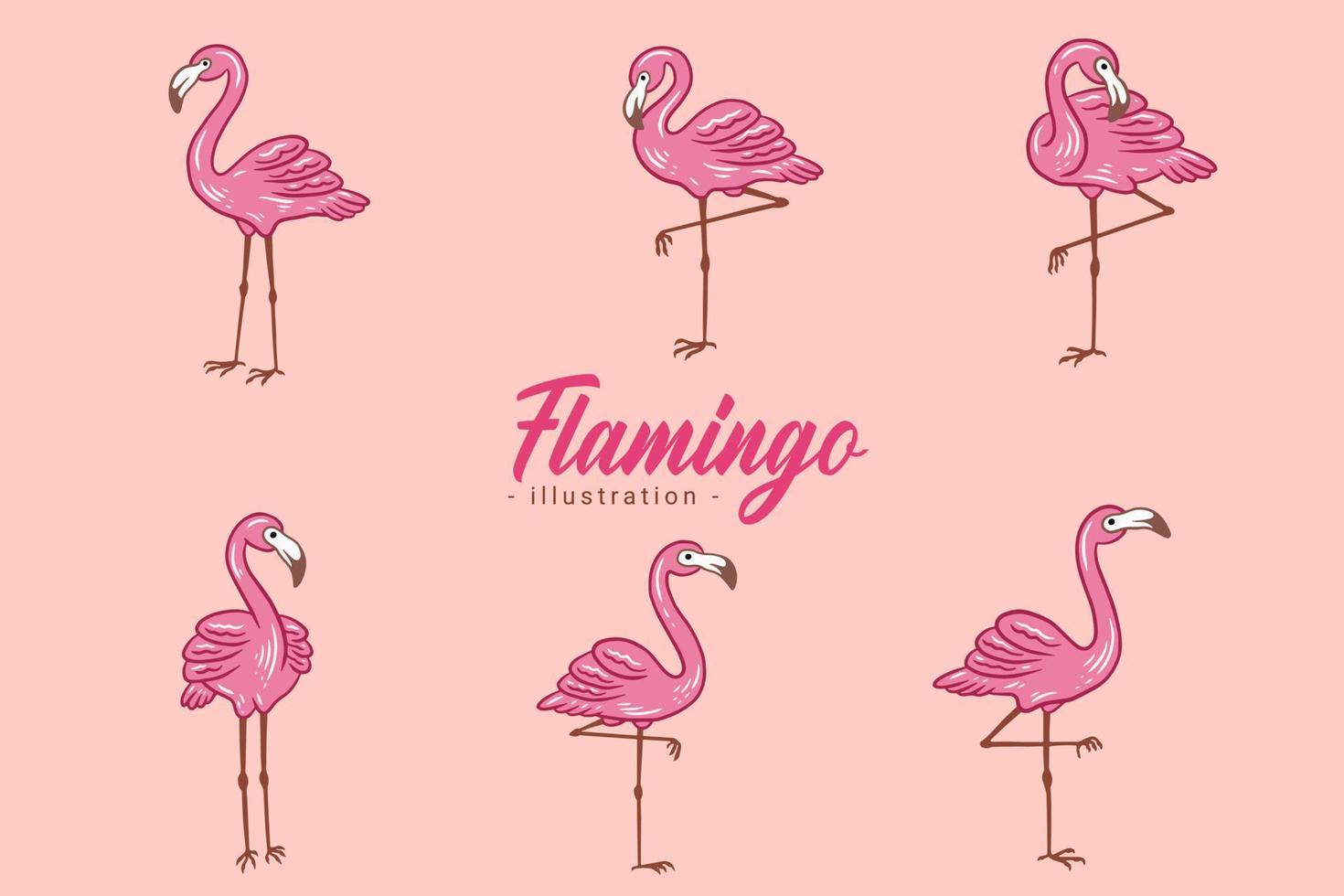 Set of Cute Flamingo pink Bird flamingos Aesthetic Tropical Exotic Hand drawn flat style collection vector