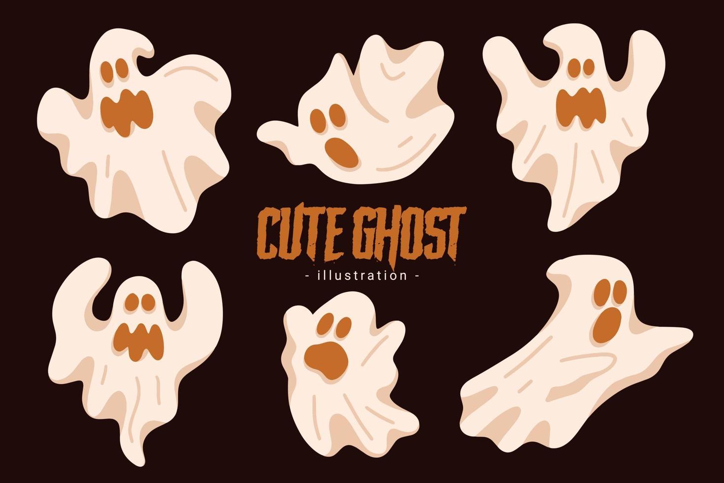 Set of Collection Cute Ghost Horror Cartoon flat design hand drawn Spooky emoji funny spirit doodle vector