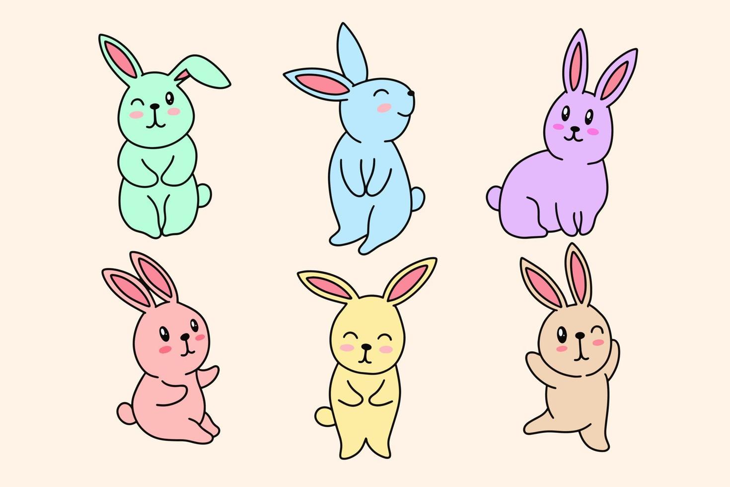 Collection Cute Rabbit Bunny little Kids Baby Animal Cartoon Clipart doodle vector