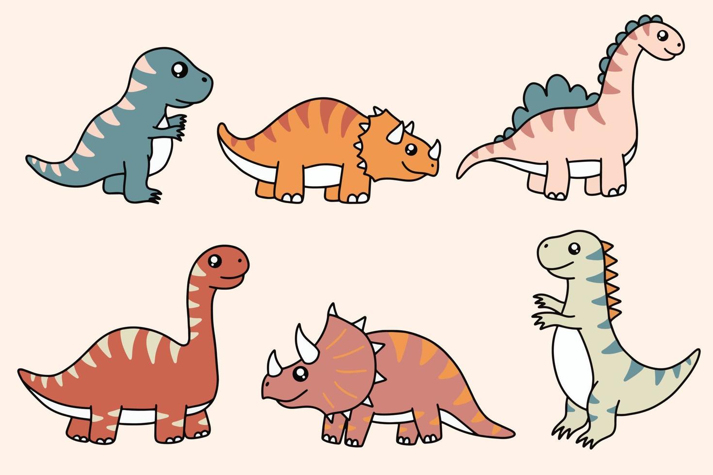 Cute Collection Dino Fossil Dinosaurs Baby kids Animal Cartoon Doodle Funny Clipart vector