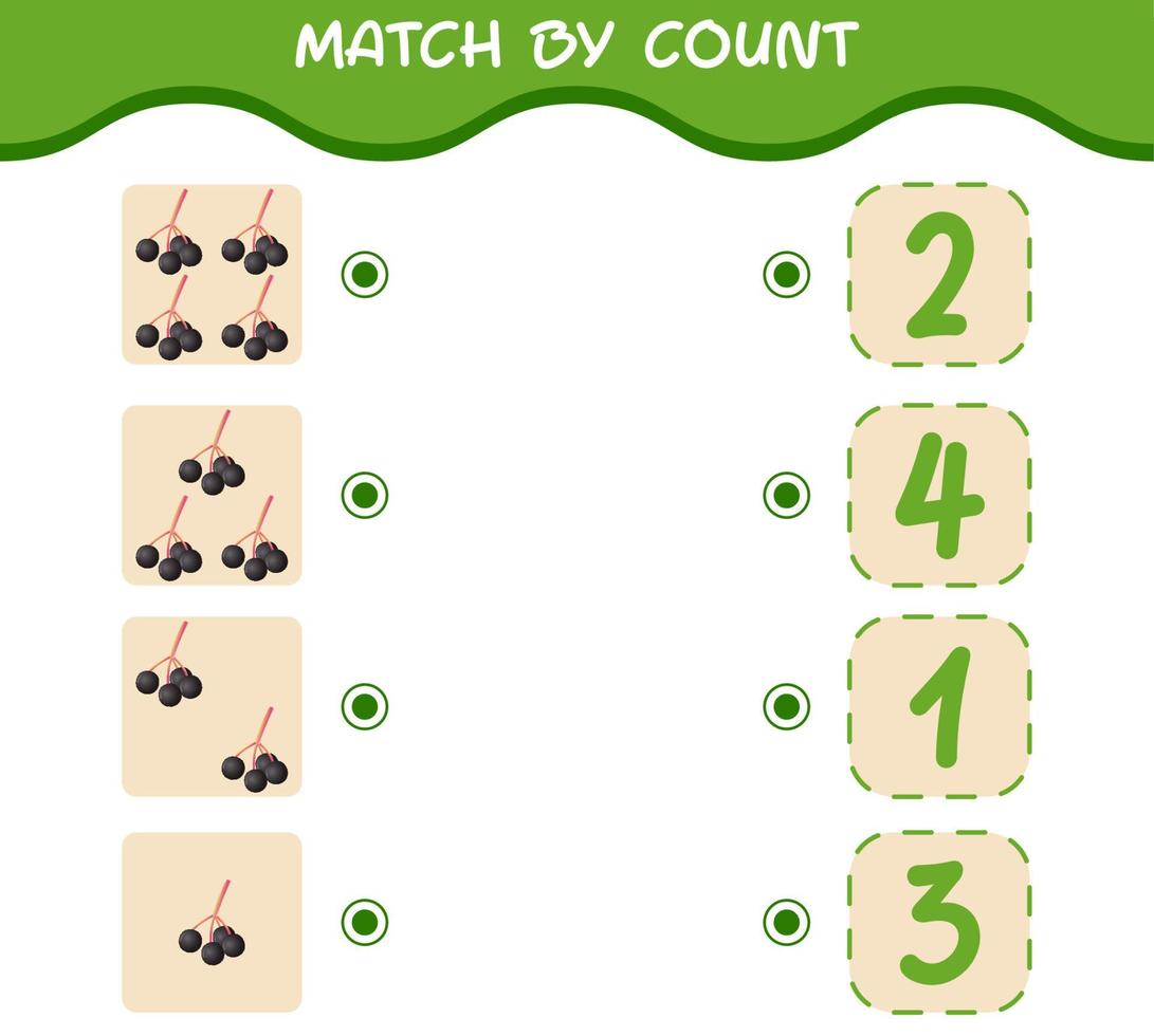 Match by count of cartoon elderberries. Match and count game. Educational game for pre shool years kids and toddlers vector