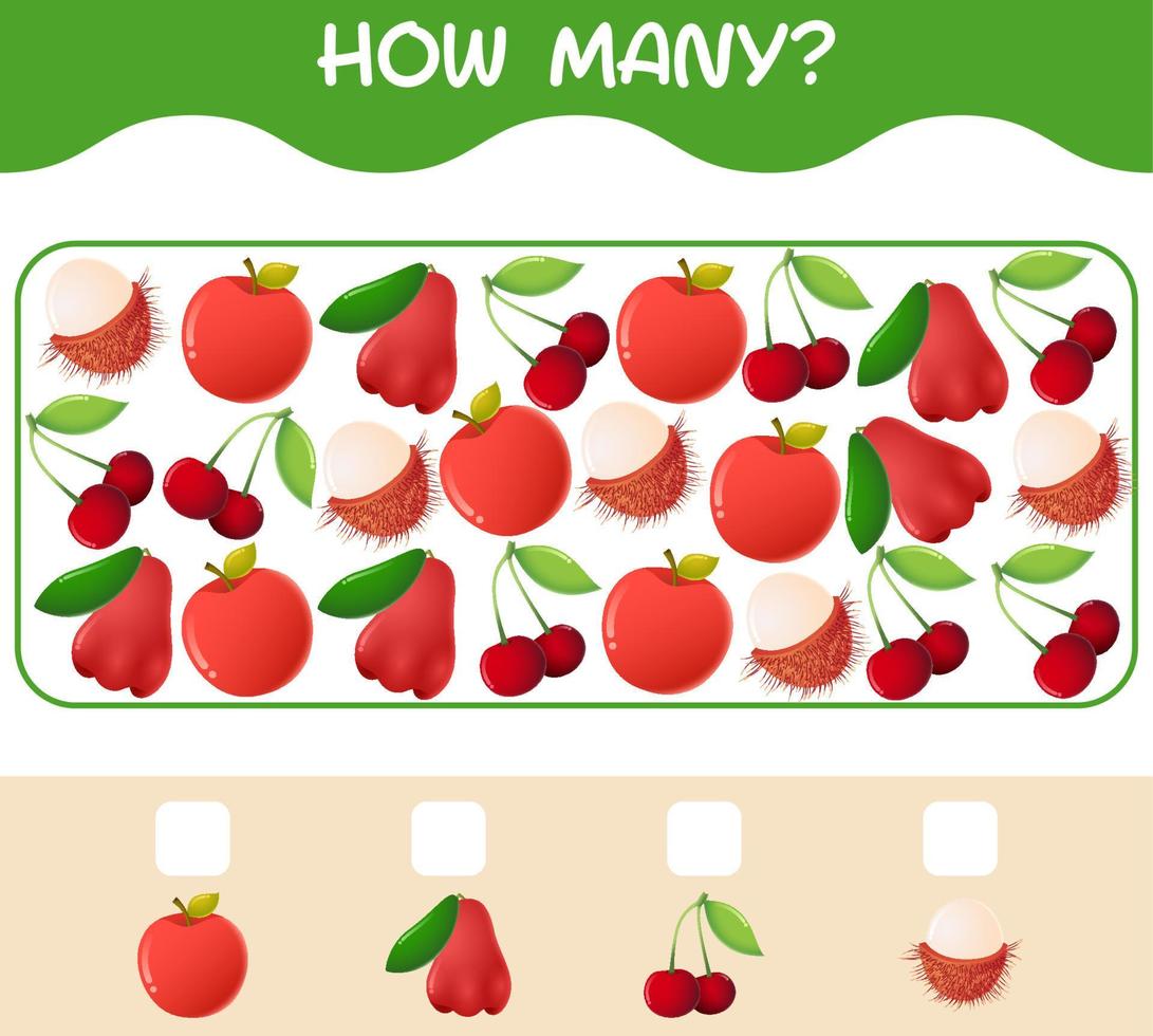 How many cartoon fruits. Counting game. Educational game for pre shool years kids and toddlers vector