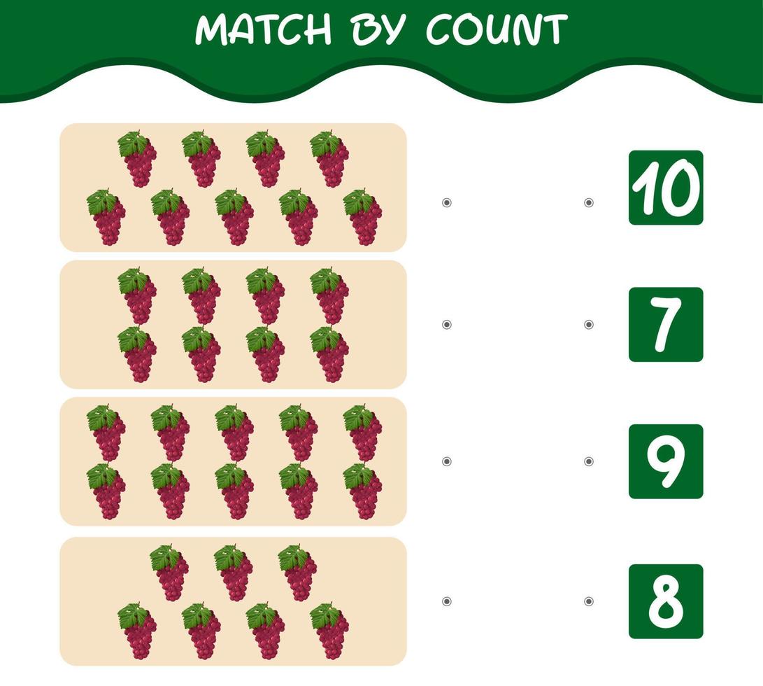 Match by count of cartoon red grapes. Match and count game. Educational game for pre shool years kids and toddlers vector