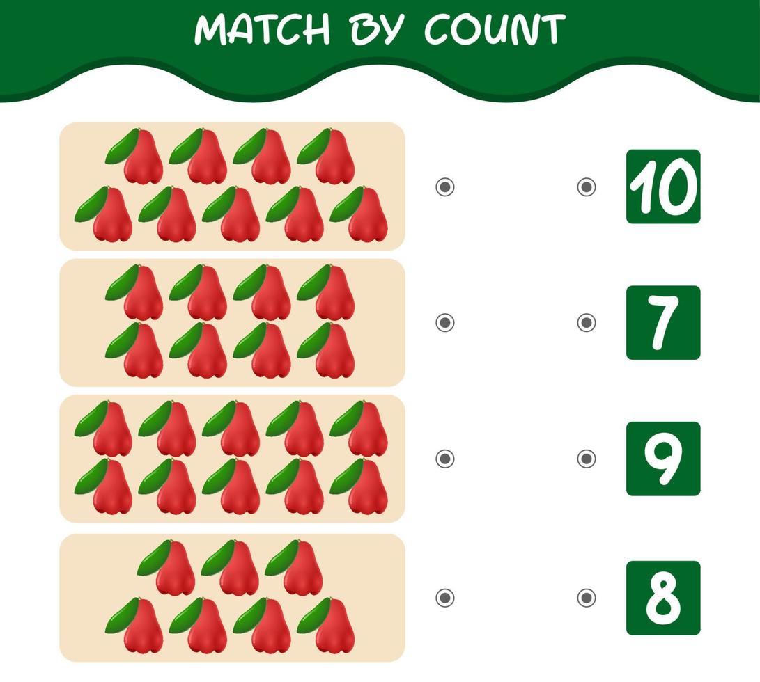 Match by count of cartoon rose apples. Match and count game. Educational game for pre shool years kids and toddlers vector