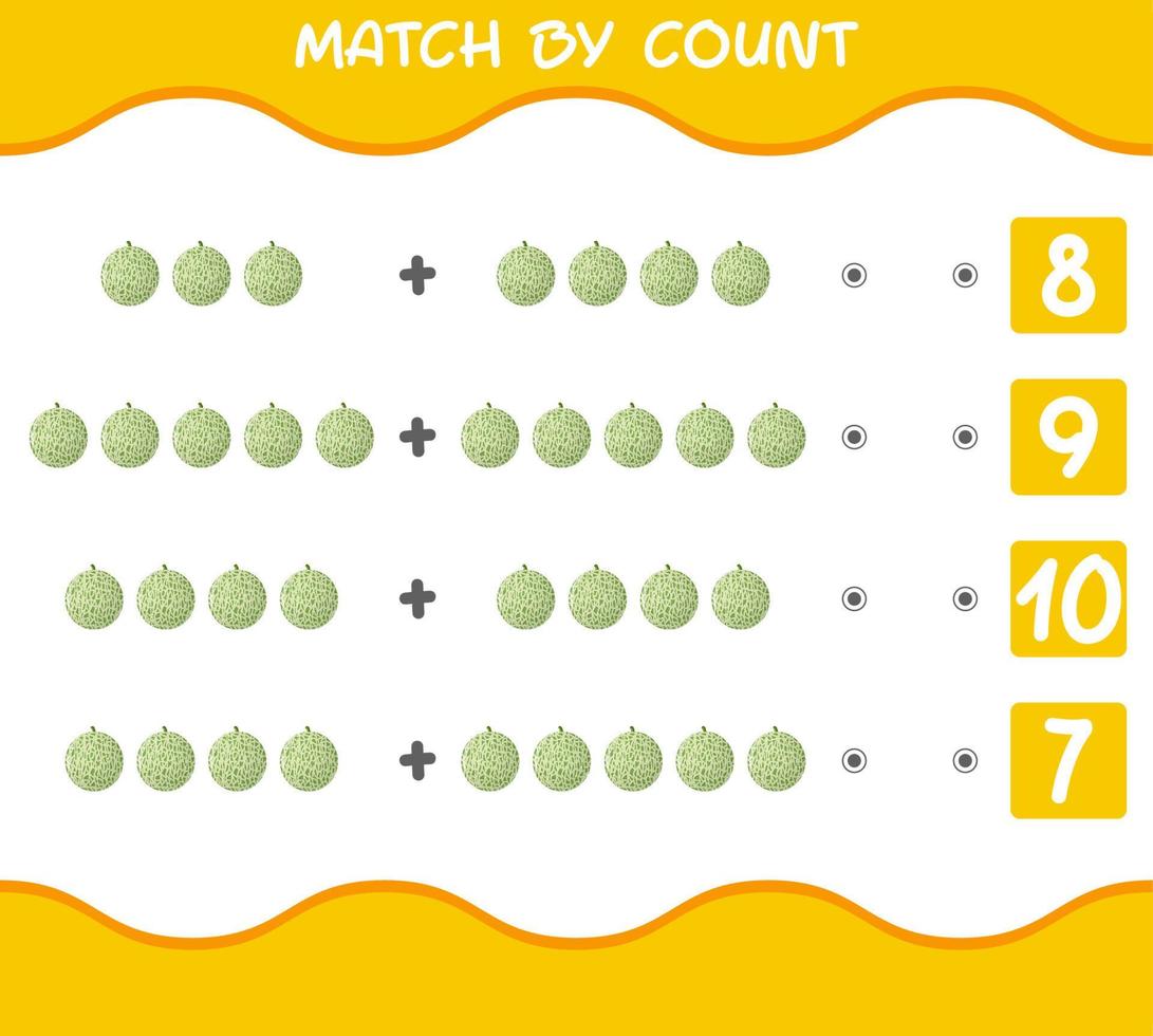 Match by count of cartoon melons. Match and count game. Educational game for pre shool years kids and toddlers vector