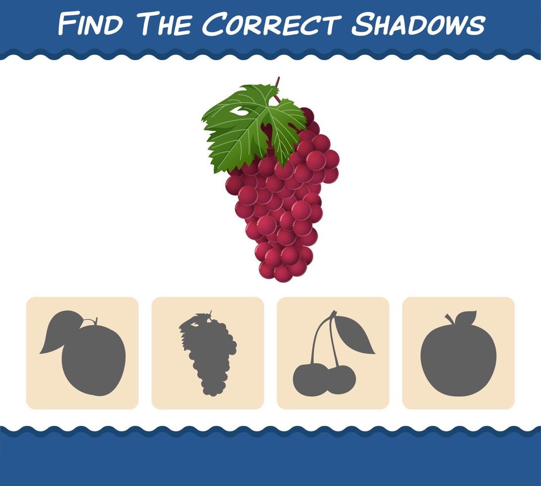 Find the correct shadows of cartoon red grape. Searching and Matching game. Educational game for pre shool years kids and toddlers vector