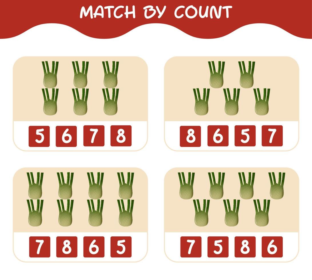 Match by count of cartoon fennels. Match and count game. Educational game for pre shool years kids and toddlers vector