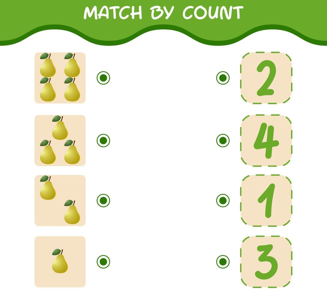 Match by count of cartoon quinces. Match and count game. Educational game for pre shool years kids and toddlers vector