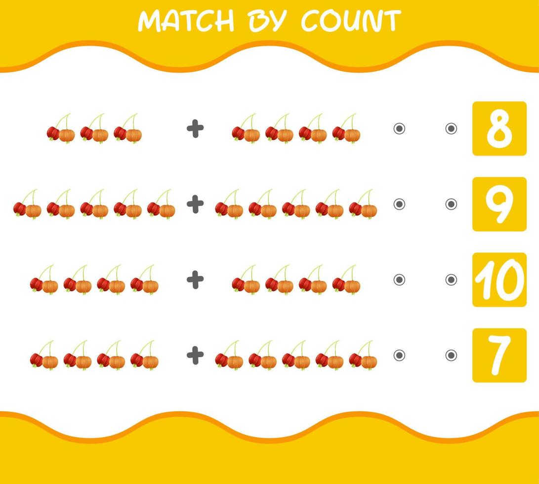 partido por conteo de pitangas de dibujos animados. juego de emparejar y contar. juego educativo para niños y niños pequeños en edad preescolar vector