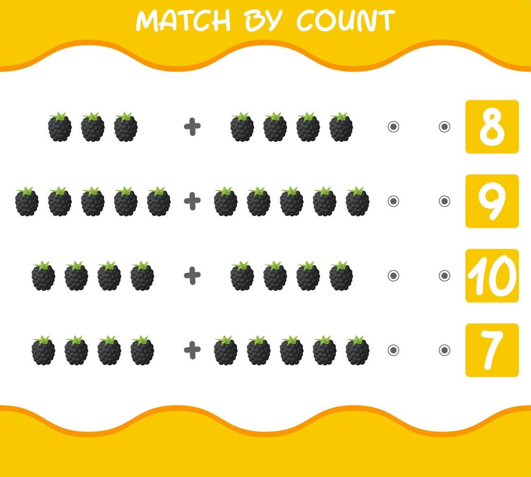 Match by count of cartoon blackberries. Match and count game. Educational game for pre shool years kids and toddlers vector