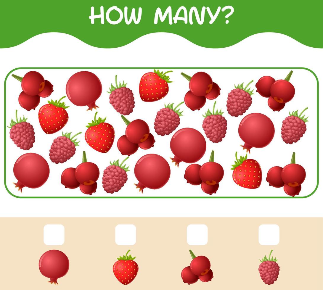 How many cartoon fruits. Counting game. Educational game for pre shool years kids and toddlers vector