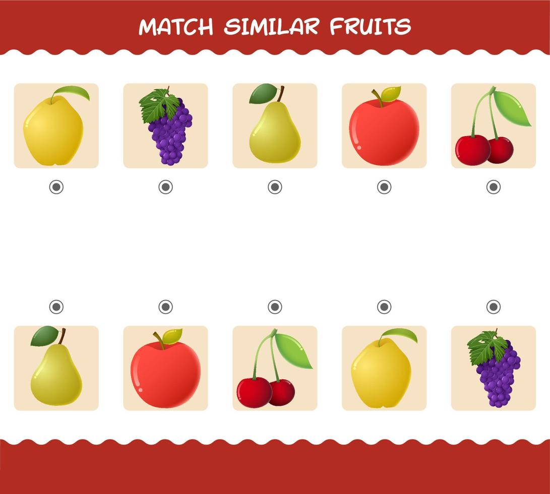 Match similar of cartoon fruits. Matching game. Educational game for pre shool years kids and toddlers vector