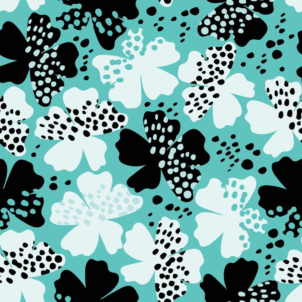 seamless dot flower pattern on green background vector