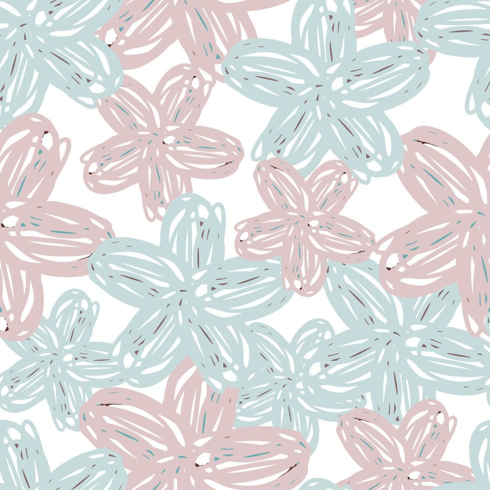 seamless pastel pink and blue hand draw flower pattern background vector