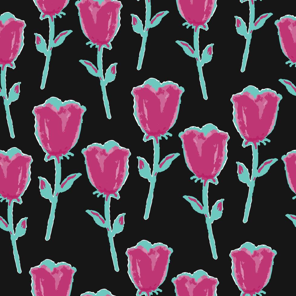 seamless pink roses pattern on black background , greeting card vector