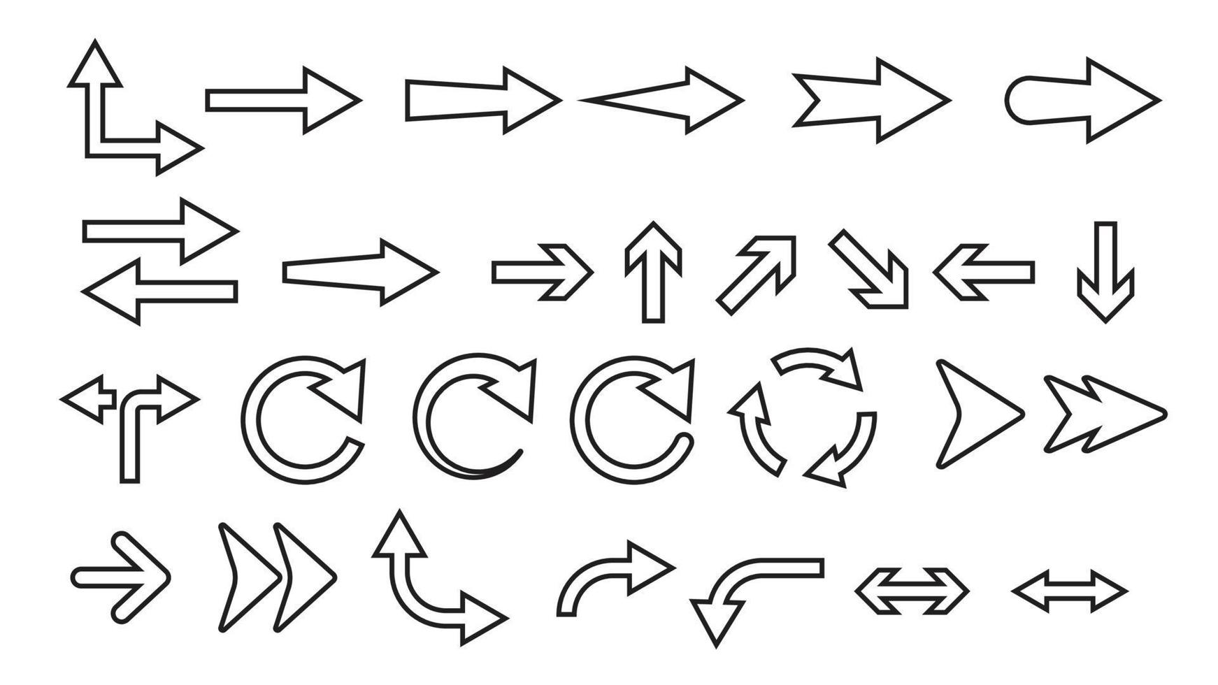 Different arrows outline icons. Set of  high quality web icons for mobile apps, ui design and print products vector