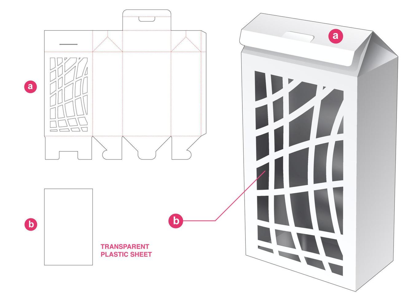 tall house packaging and abstract window with transparent plastic sheet die cut template vector