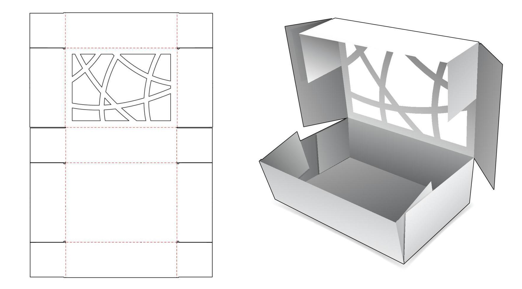1 piece folded box with abstract window die cut template vector