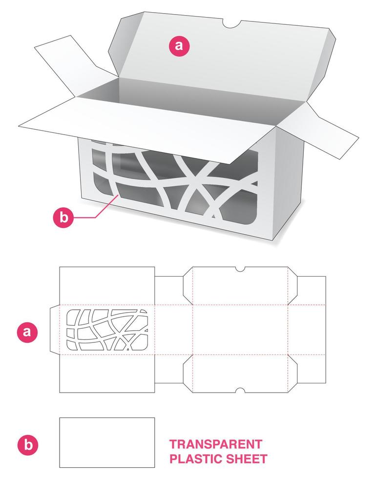 2 flips short box with abstract window and plastic sheet die cut template vector