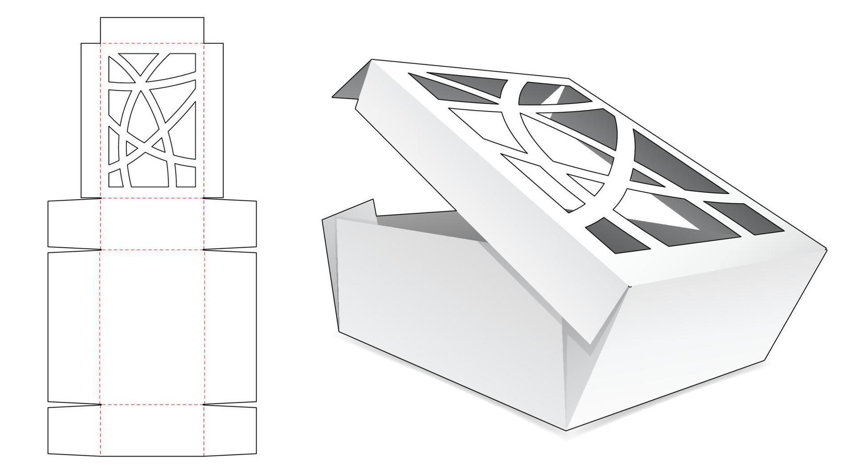 1 piece folded bakery box with abstract window die cut template vector