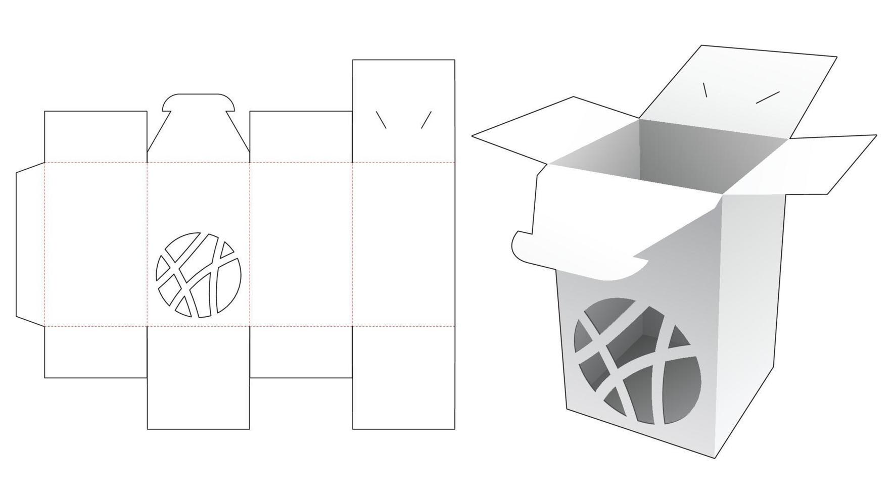 Packaging box with abstract in circle shaped window die cut template vector