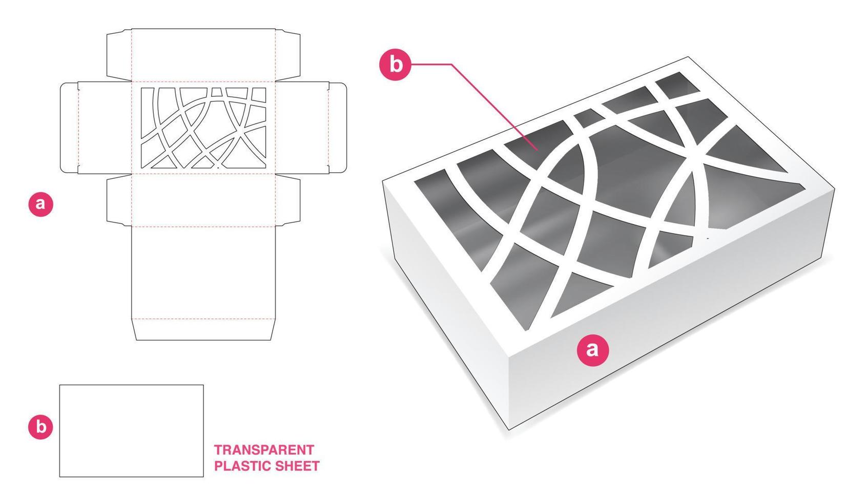 Box and abstract window with transparent plastic sheet die cut template vector