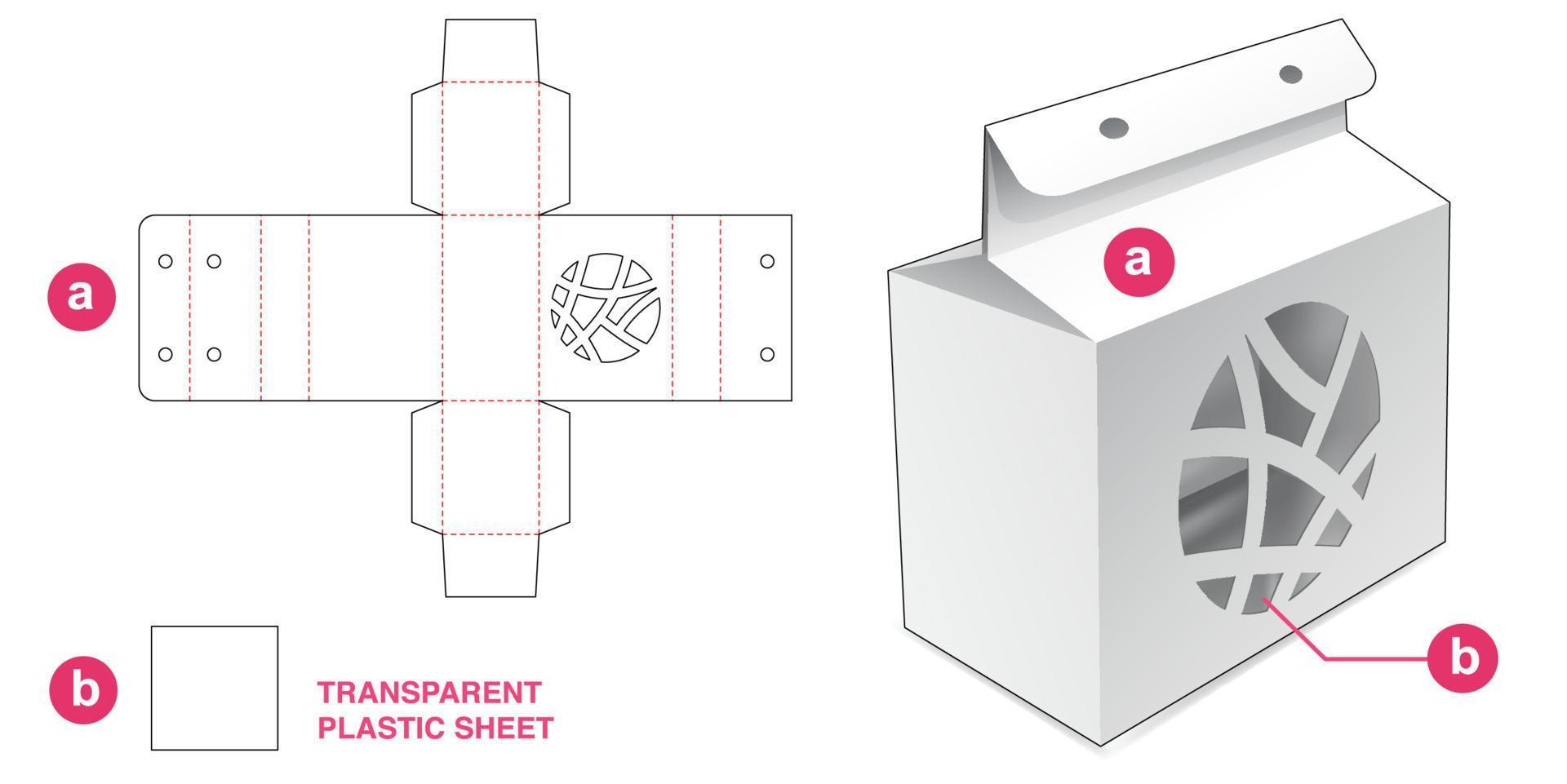 caja con ventana de círculo abstracto y plantilla troquelada de lámina de plástico vector