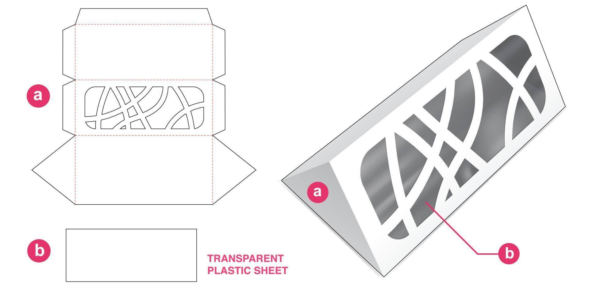Triangle box with abstract window and plastic sheet die cut template vector