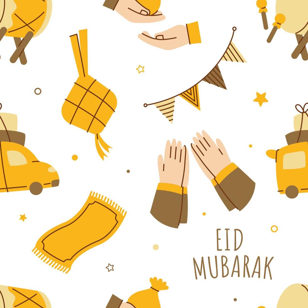 Eid mubarak islamic celebration object seamless pattern vector