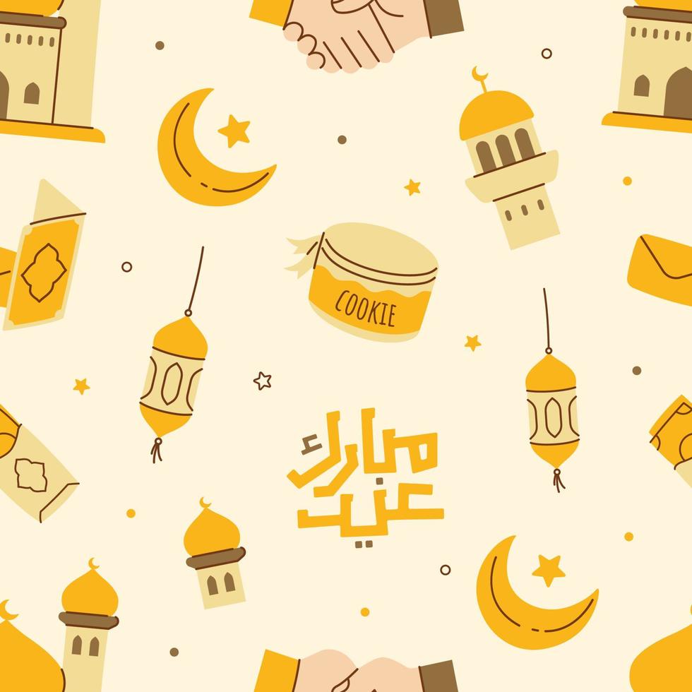 Eid mubarak islamic celebration object seamless pattern vector