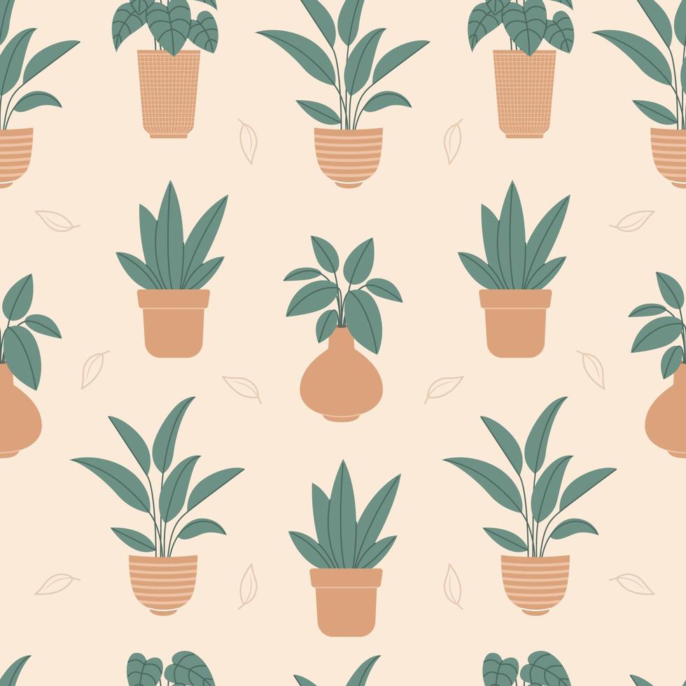 plantas en la olla de patrones sin fisuras ilustración vectorial de fondo vector