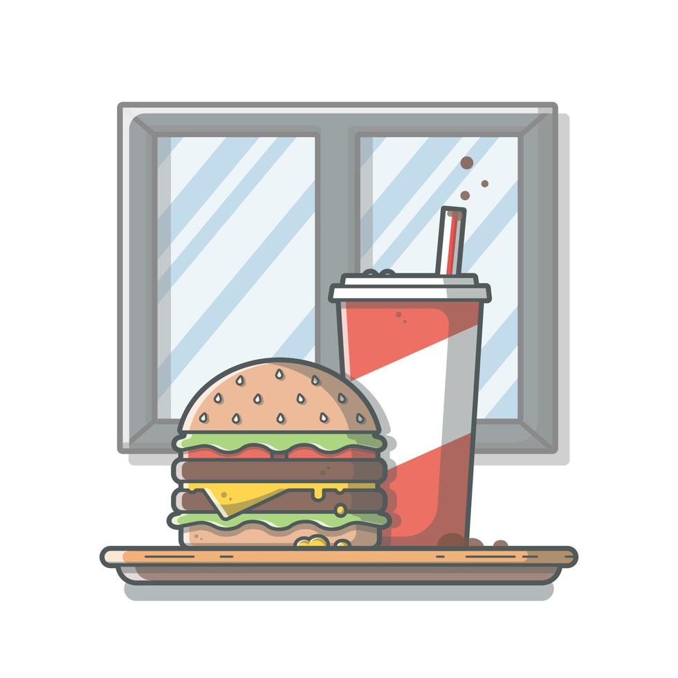 ilustración de icono de vector de dibujos animados de hamburguesa y refresco. concepto de icono de comida y bebida vector premium aislado. estilo de dibujos animados plana